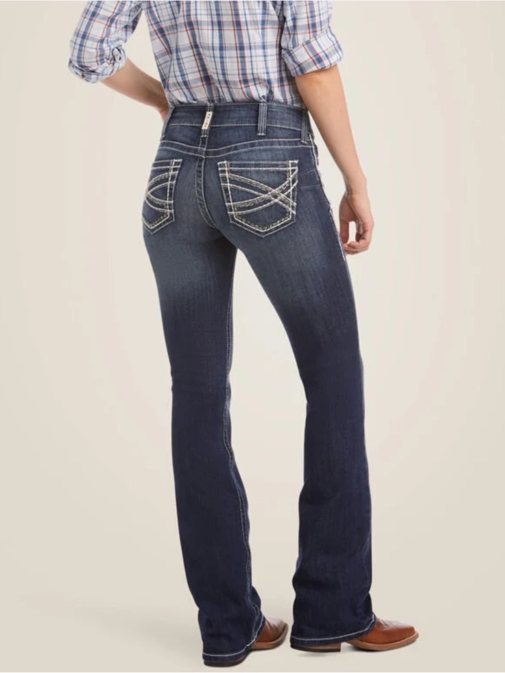 Ariat® Women's Mid-Rise "Entwined" Boot Cut Jeans Marine Denim Size 27R Stained